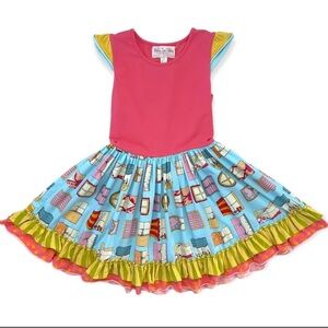 Colorful Matilda Jane Kids Dress with Book Print